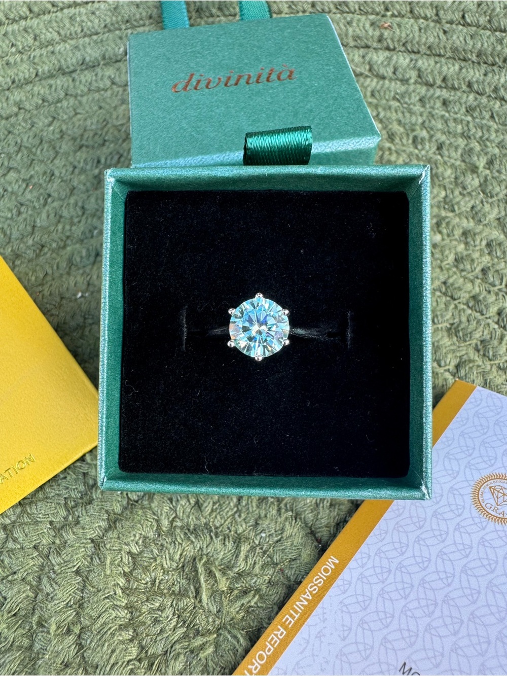 CT Blue Round Moissanite Solitaire Engagement Ring Size 7 GRA Certified